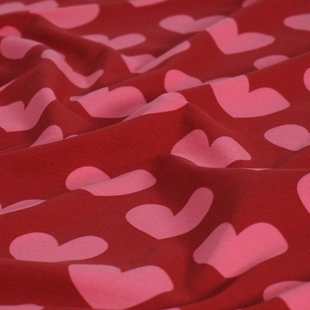 Baumwolljersey Herzen rosa rot